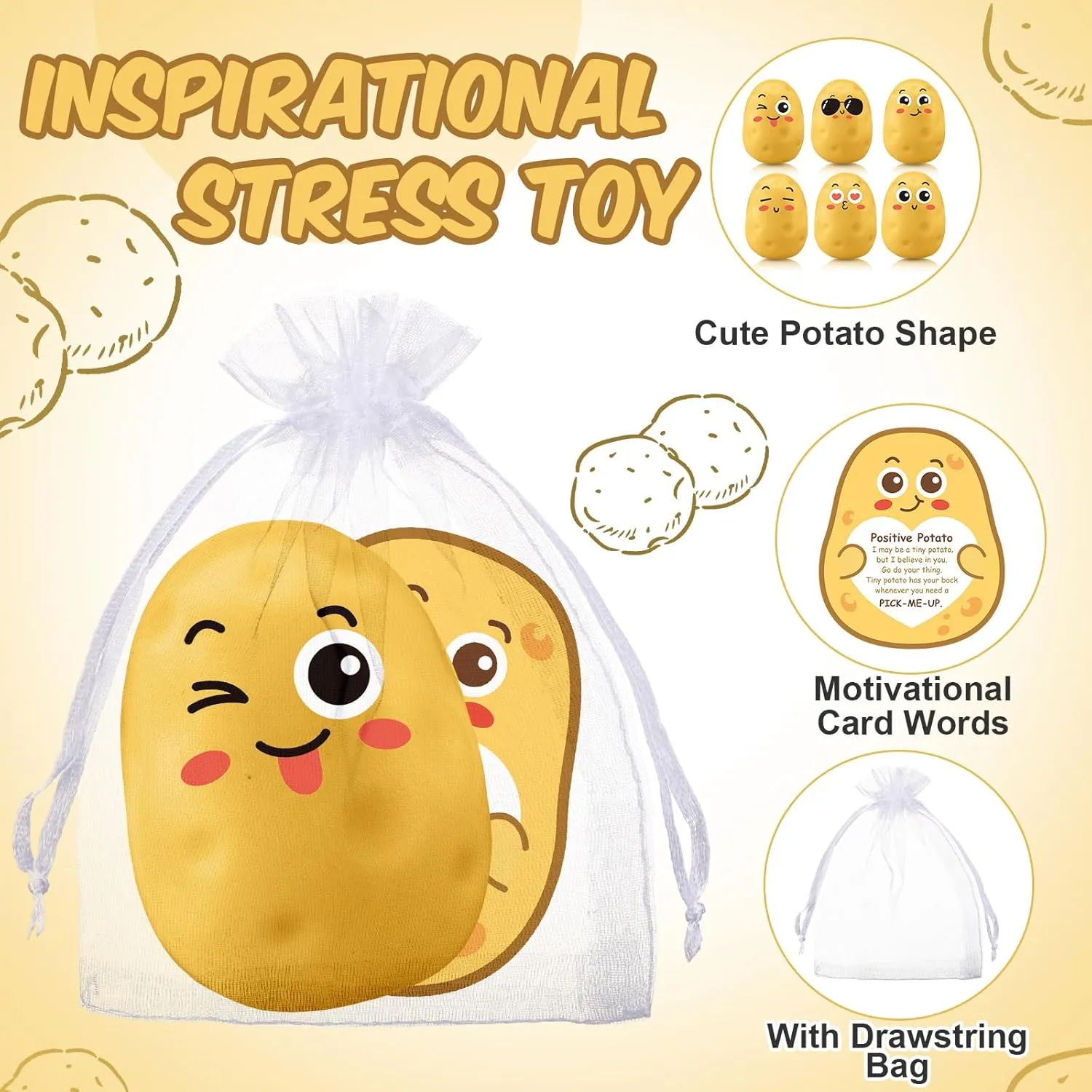HyDren 24 Sets Appreciation Gift Bulk Father Employee Potato Stress Ball Emotional Foam Stretchy Ball with Inspirational Card Bag Stress Relief Thank You Gift for Nurse Assistant Coworker Teacher