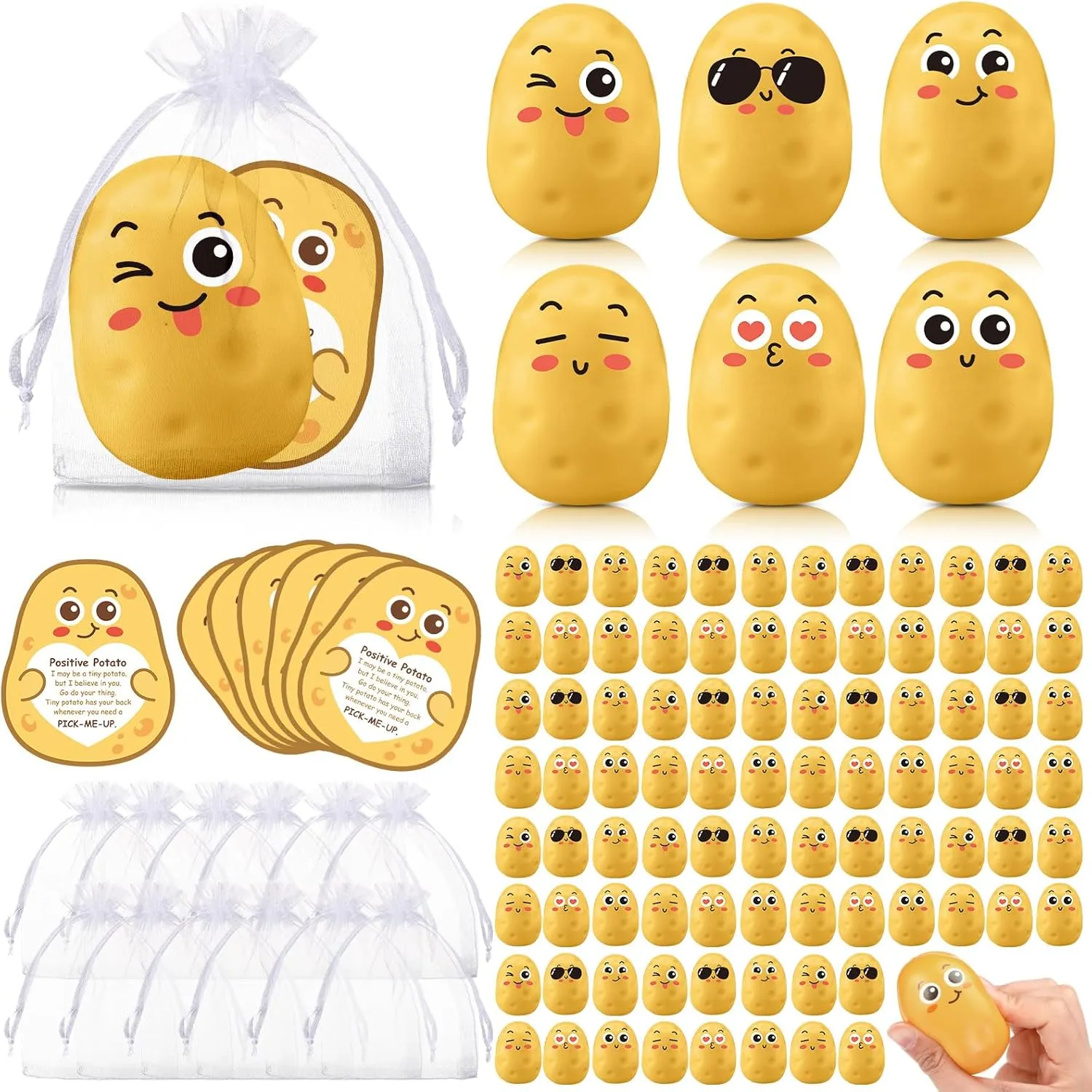 HyDren 24 Sets Appreciation Gift Bulk Father Employee Potato Stress Ball Emotional Foam Stretchy Ball with Inspirational Card Bag Stress Relief Thank You Gift for Nurse Assistant Coworker Teacher