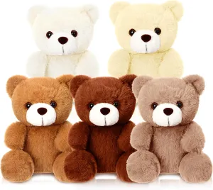 HyDren 5 Pcs Bear Stuffed Animal Bulk, 8 Inch 5 Color Soft Cute Bear Plush Toys for Kids Baby Shower Favor Gifts Girls Boys Girlfriend Birthday Party Supplies