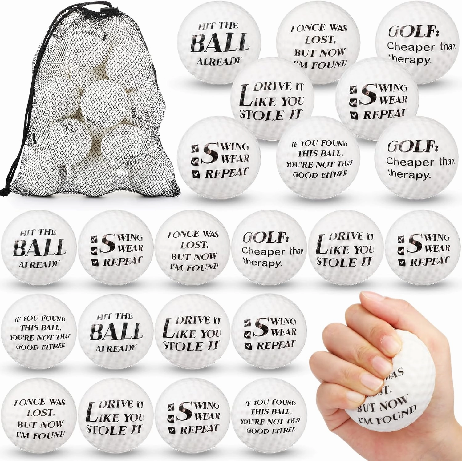 HyDren 24 Pcs Funny Golf Stress Ball Bulk 2.36 Inch Mini Golf Party Favors Foam Squeeze Practice Balls Stress Relief Sports Toys for Adult Birthday Party Gag Gift