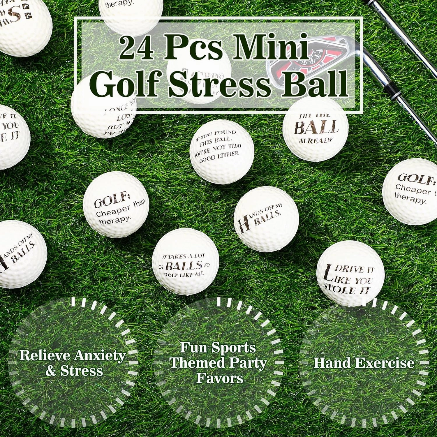 HyDren 24 Pcs Funny Golf Stress Ball Bulk 2.36 Inch Mini Golf Party Favors Foam Squeeze Practice Balls Stress Relief Sports Toys for Adult Birthday Party Gag Gift
