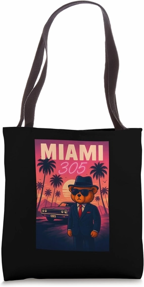 I Love Miami, Miami 305 Gangster Teddy Bear with Classic Car Tote Bag