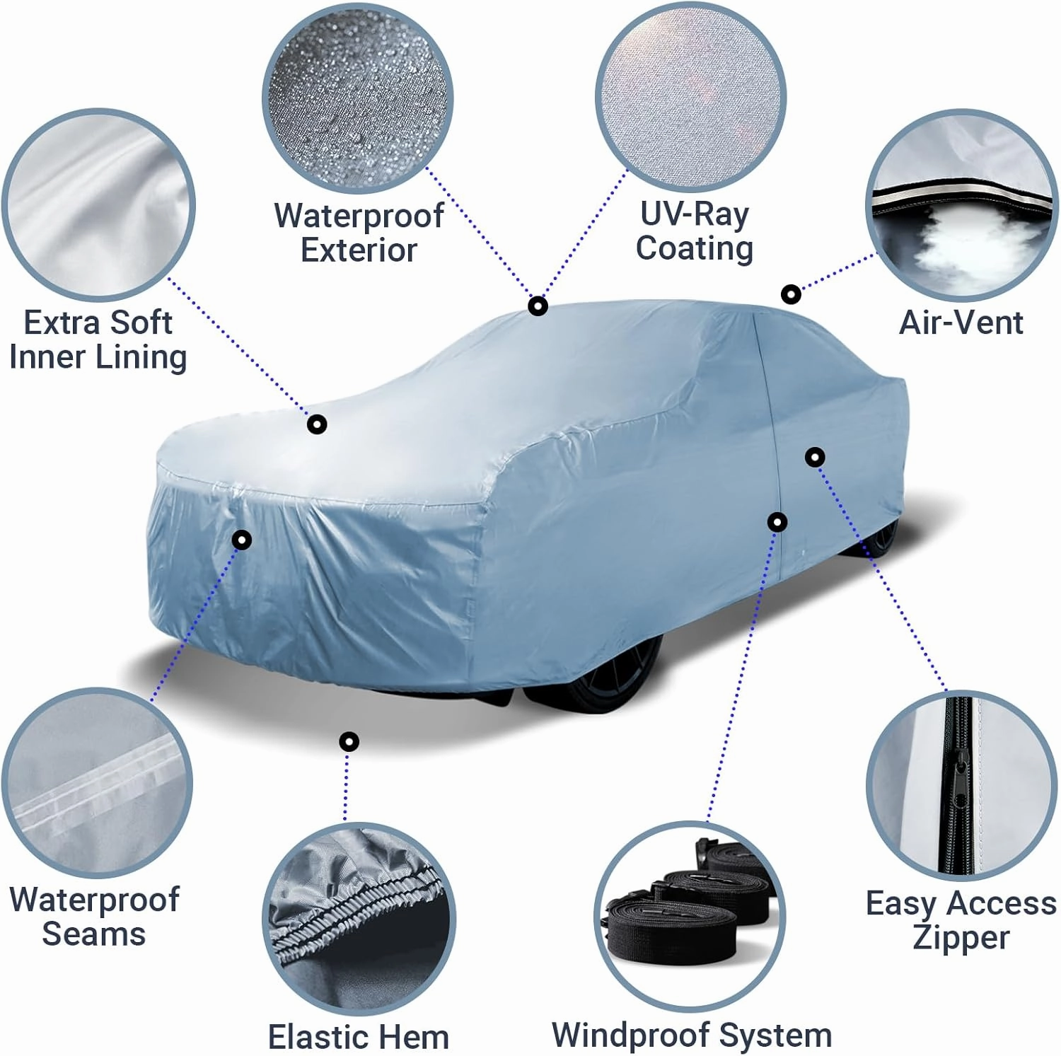 iCarCover Premium Car Cover for 1962-1965 Chevy Nova 2-Door Heavy Duty Waterproof All-Weather Automobiles Custom Fit Indoor Outdoor UV Snow Protection Covers with Straps and Bag