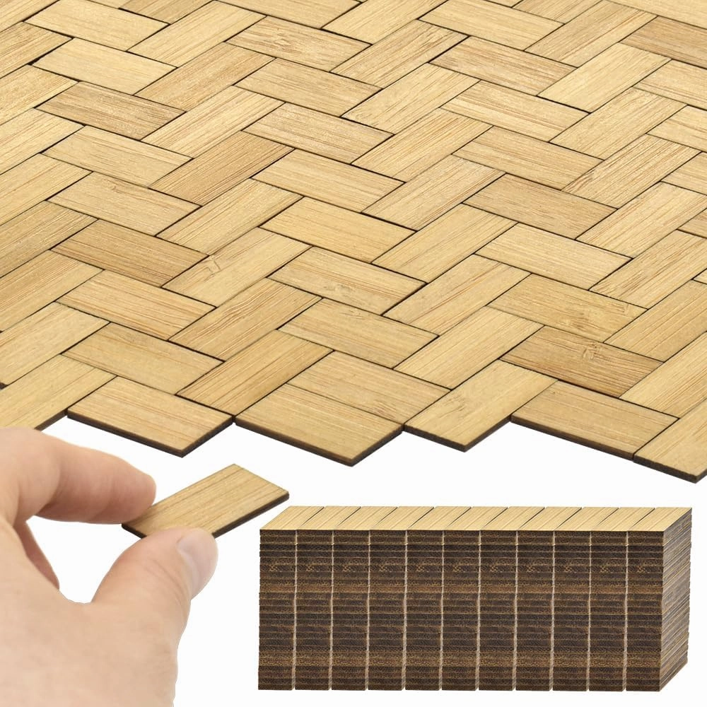 iLAND Miniature Dollhouse Accessories, 240pcs Varnished Dollhouse Flooring on 1:12 Scale with Natural Texture, 1/6 House Accessories (240pcs Parallelogram)