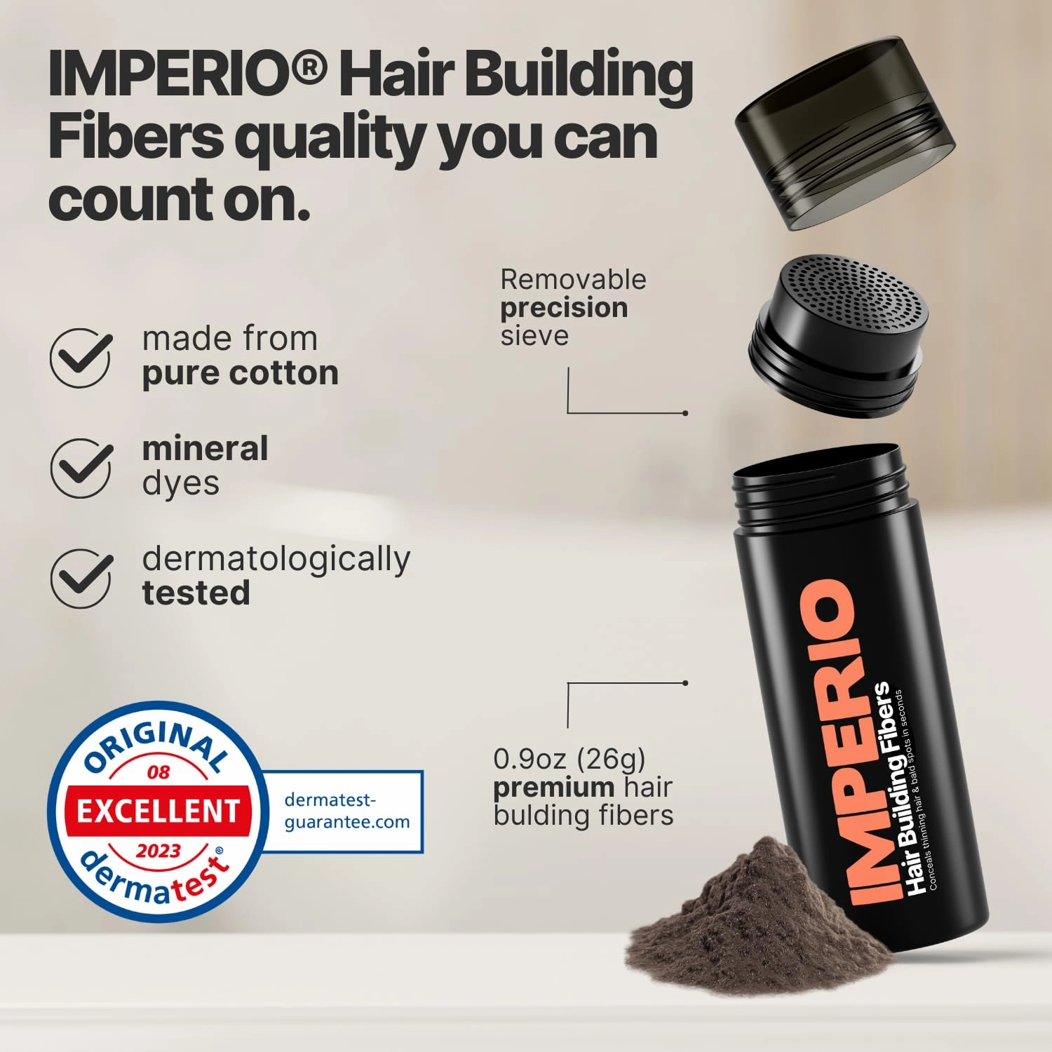 IMPERIO Hair Building Fibers for Thinning Hair - 26g Premium Hair Fibers for Women & Men in Hairdresser Quality - Hair thickening in less than 20 seconds (Black)