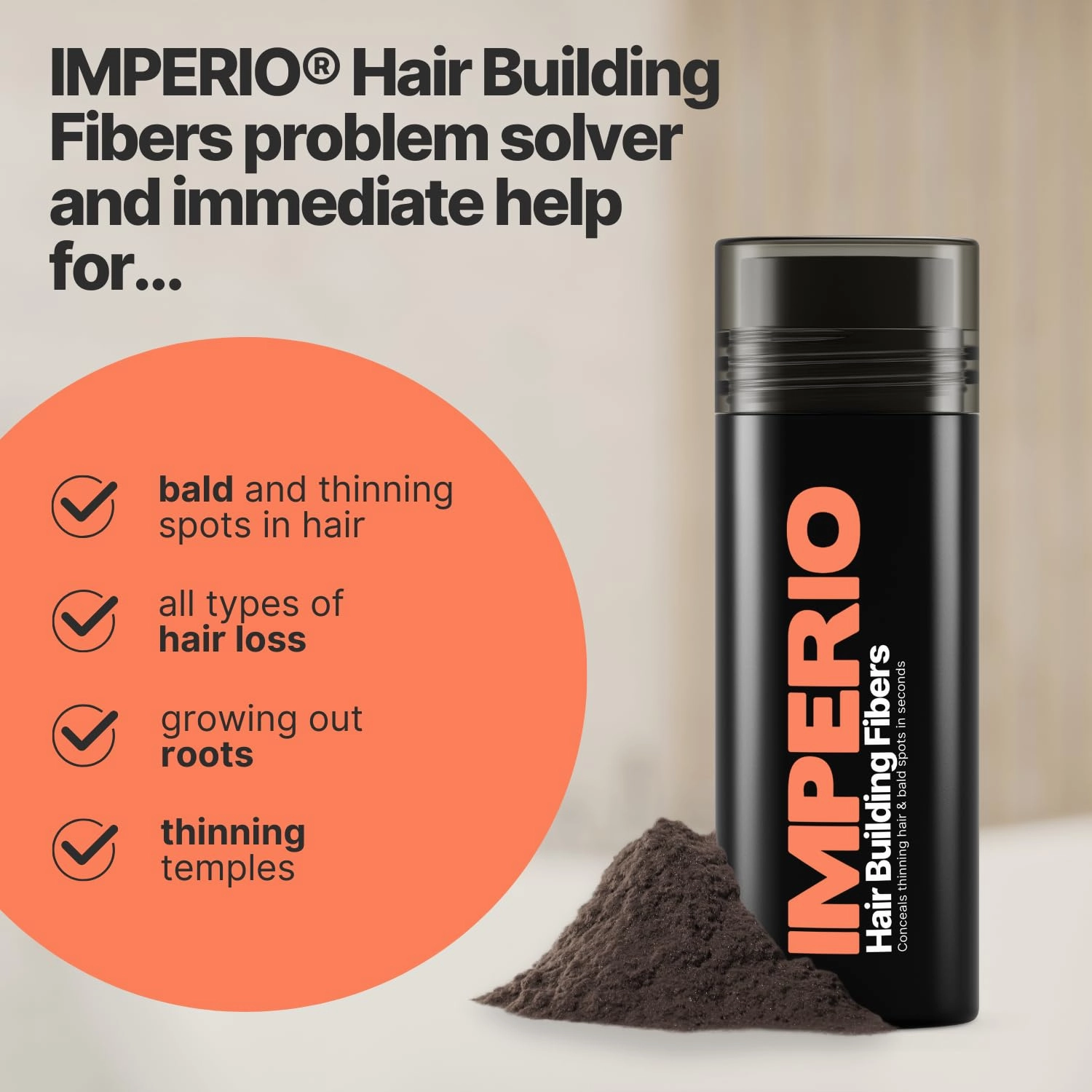 IMPERIO Hair Building Fibers for Thinning Hair - 26g Premium Hair Fibers for Women & Men in Hairdresser Quality - Hair thickening in less than 20 seconds (Black)