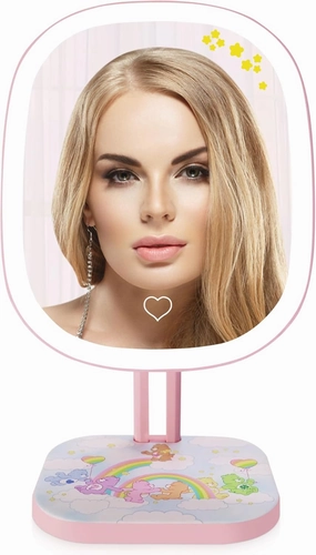 Impressions Vanity Care Bears Highlight LED Makeup Mirror, 90 Degree Tilts Travel Vanity Mirror with Detachable Base, Adjustable Brightness, Soft Touch Sensor, and Premium Artwork Design