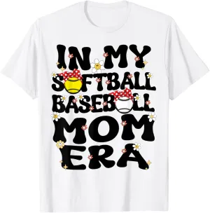 In My Softball Baseball Mom Era Retro Groovy Mom Of Both T-Shirt