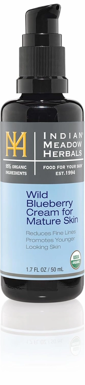 Indian Meadow Herbals Wild Blueberry Cream for Mature Skin (1.7oz) - Fine Line Face Cream. Promotes Younger-Looking Skin - Deep Facial Moisturizer. USDA CERTFIED ORGANIC.