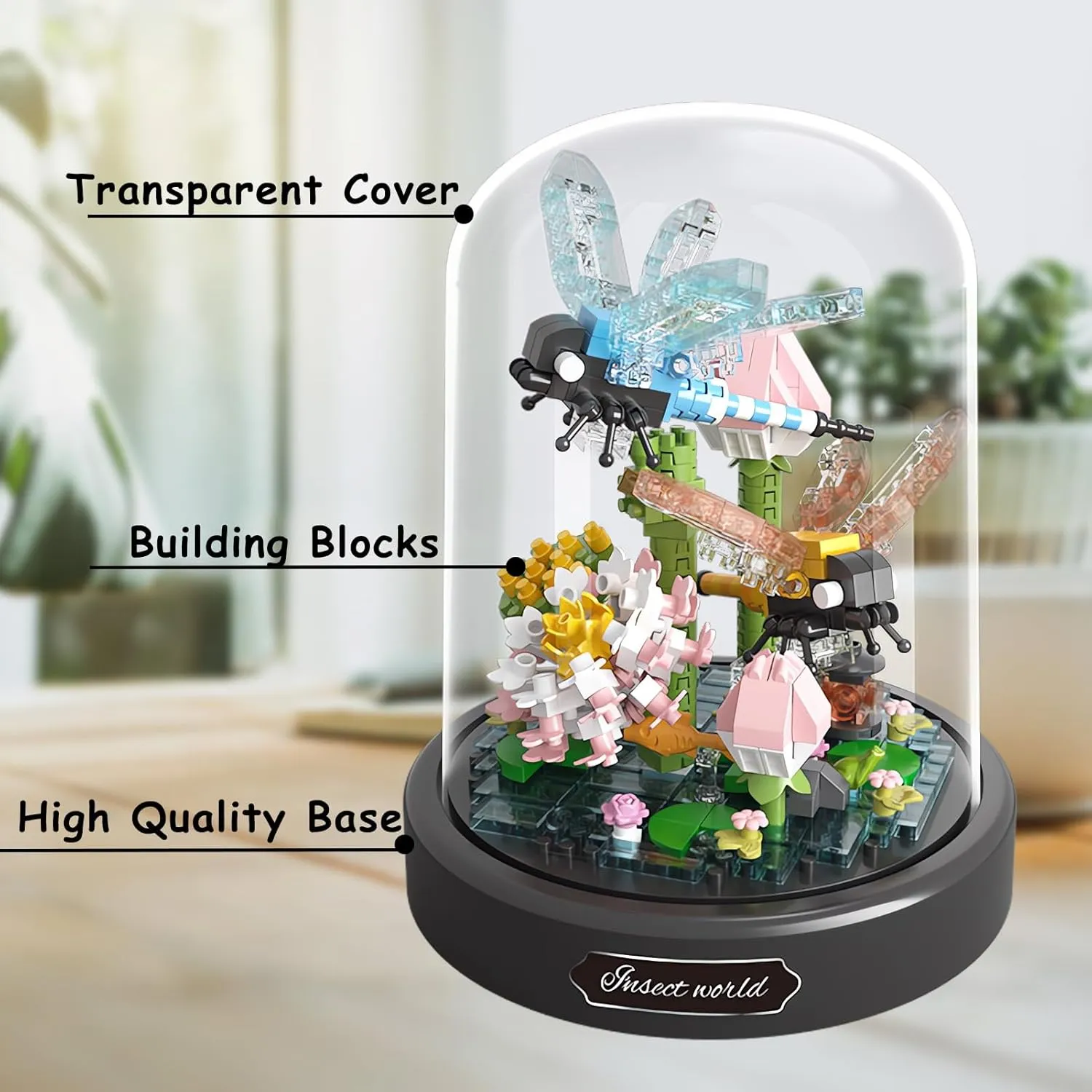 Insect Flowers Collection Building Set with Dust Cover, Animals Flower Plants Bug Botanical Set for Nature Decor, STEM Mini Bricks Birthday Gift for 12  Women Boys Girls(Dragonfly