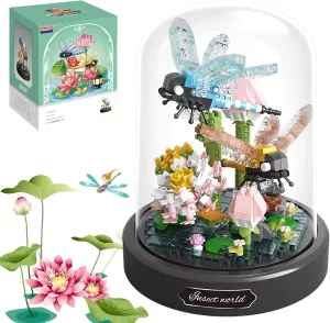 Insect Flowers Collection Building Set with Dust Cover, Animals Flower Plants Bug Botanical Set for Nature Decor, STEM Mini Bricks Birthday Gift for 12  Women Boys Girls(Dragonfly