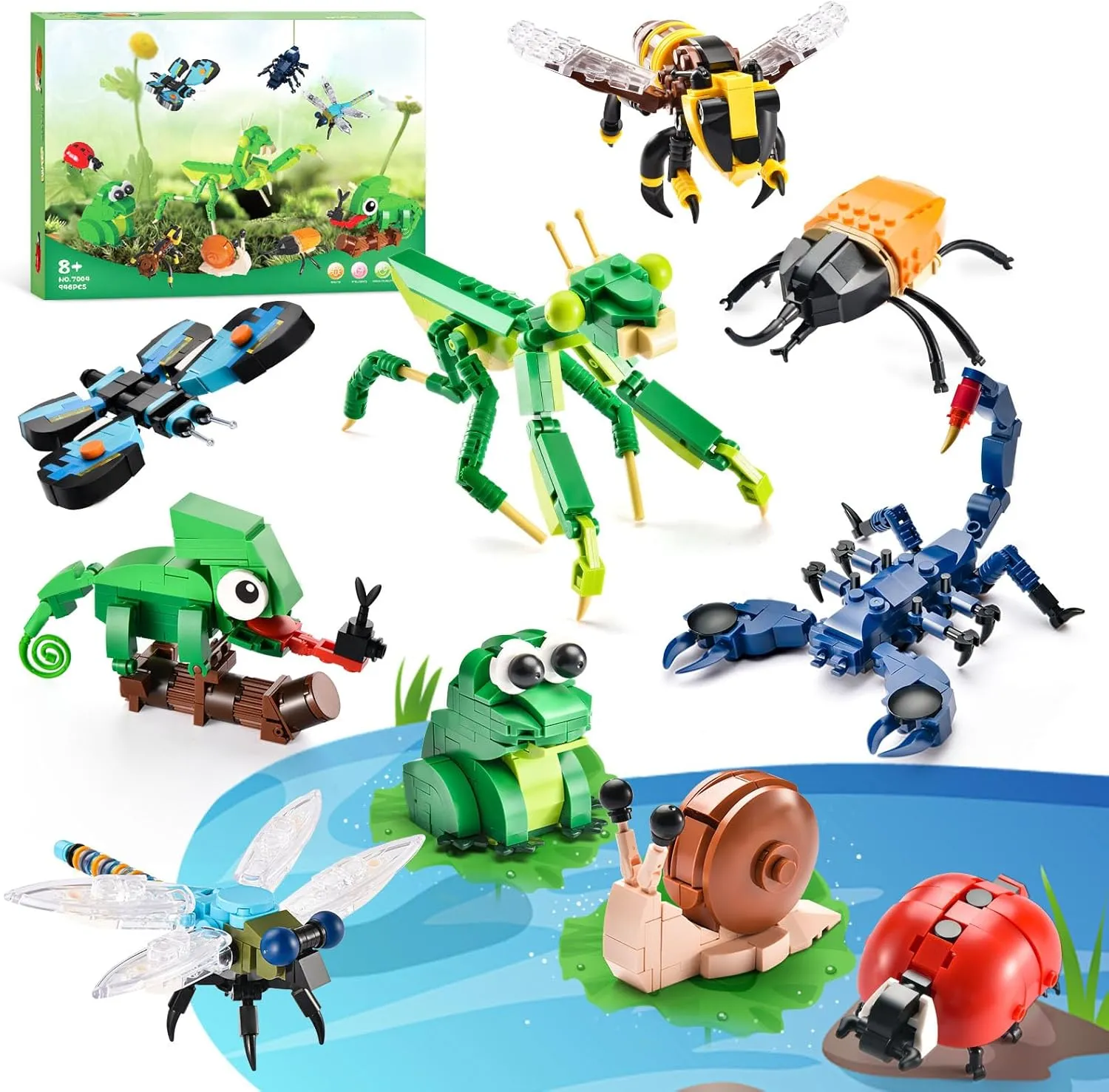Insects Collection Building Toys for Kids,Animals Insect & Reptiles Blocks Set,Teen Building Sets with Beetle,Butterfly,Bee,Party Gift for 6 8 10 12  Boys Girls and Nature Lovers(946PCS)