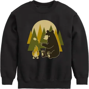 Instant Message - Bear Roasting Marshmallows - Toddler & Youth Crewneck Fleece Sweatshirt