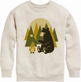 Instant Message - Bear Roasting Marshmallows - Toddler & Youth Crewneck Fleece Sweatshirt