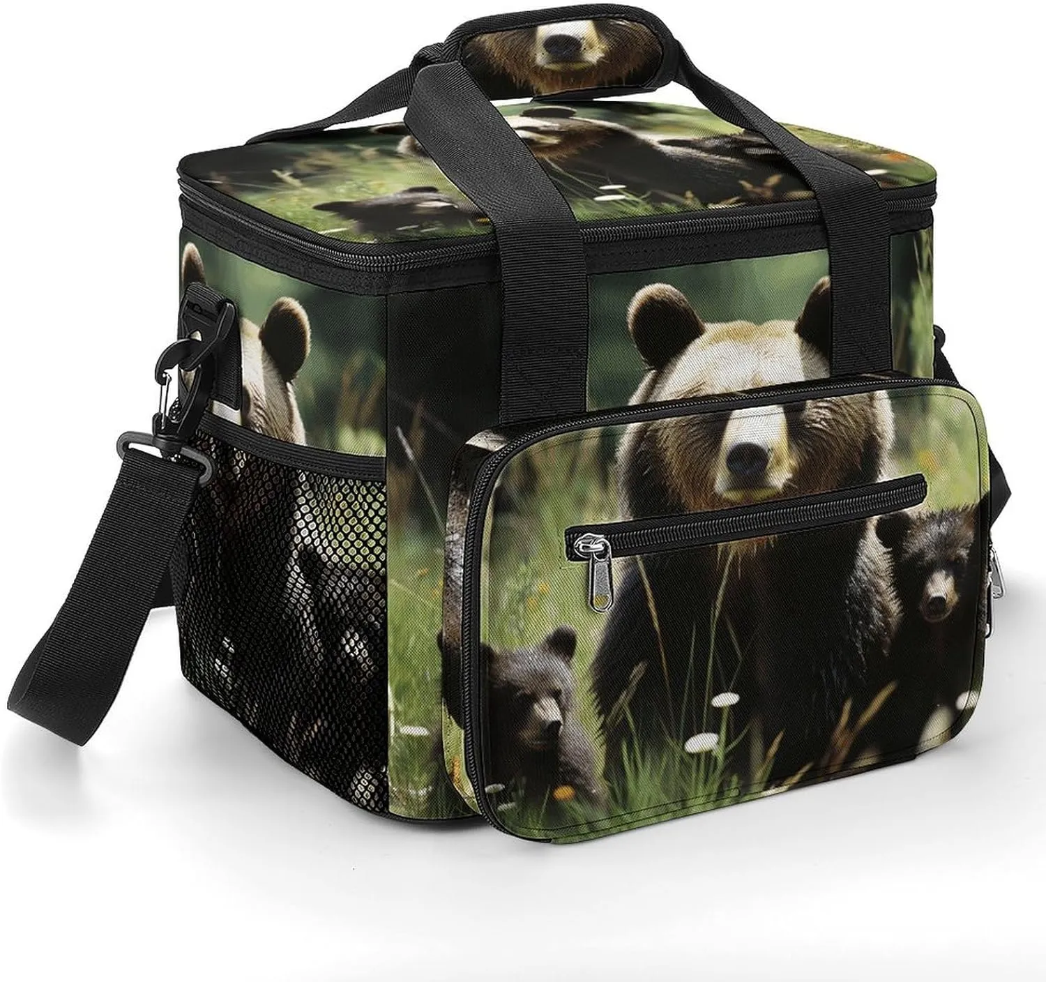 Insulated Camping Cooler Bag, Mama Bear and Cubs Print Ice Pack with Leakproof Lining 22.5L Capacity Portable Thermal Bag for Camping,Picnic