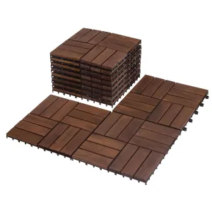 Interlocking Deck Tiles 12"x12"x0.94'' FSC Acacia Hardwood Dark Brown Patio Decor Flooring Tiles for Outdoor & Indoor Floor Tile - Wood Flooring Carpet Squares.FresGard Brand 10PCS/Pack