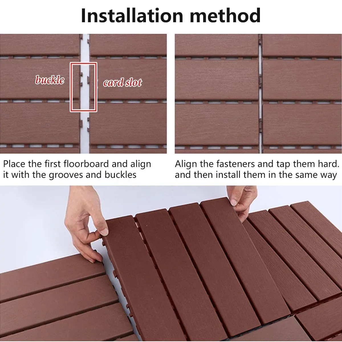 Interlocking Deck Tiles, Brown, Weather-Resistant Outdoor Flooring Patio Decking Tiles 44 Pack Outdoor Flooring for Porch Poolside Balcony Backyard, Brown