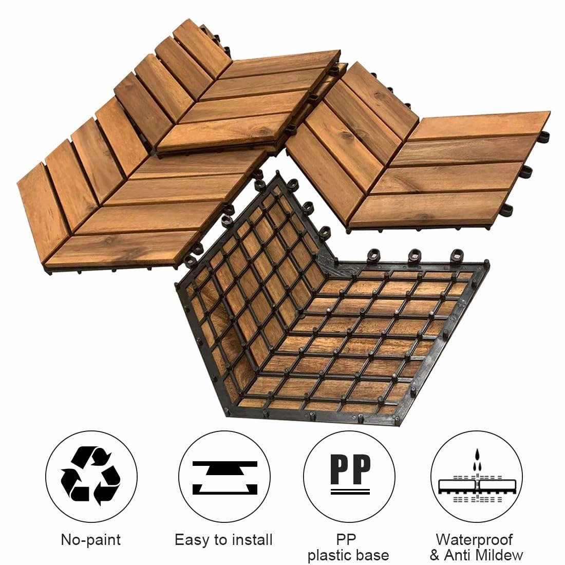 Interlocking Deck Tiles, 10pcs Patio Wood Deck Tiles,12''x12'' Deck Tiles for Both Indoor and Outdoor