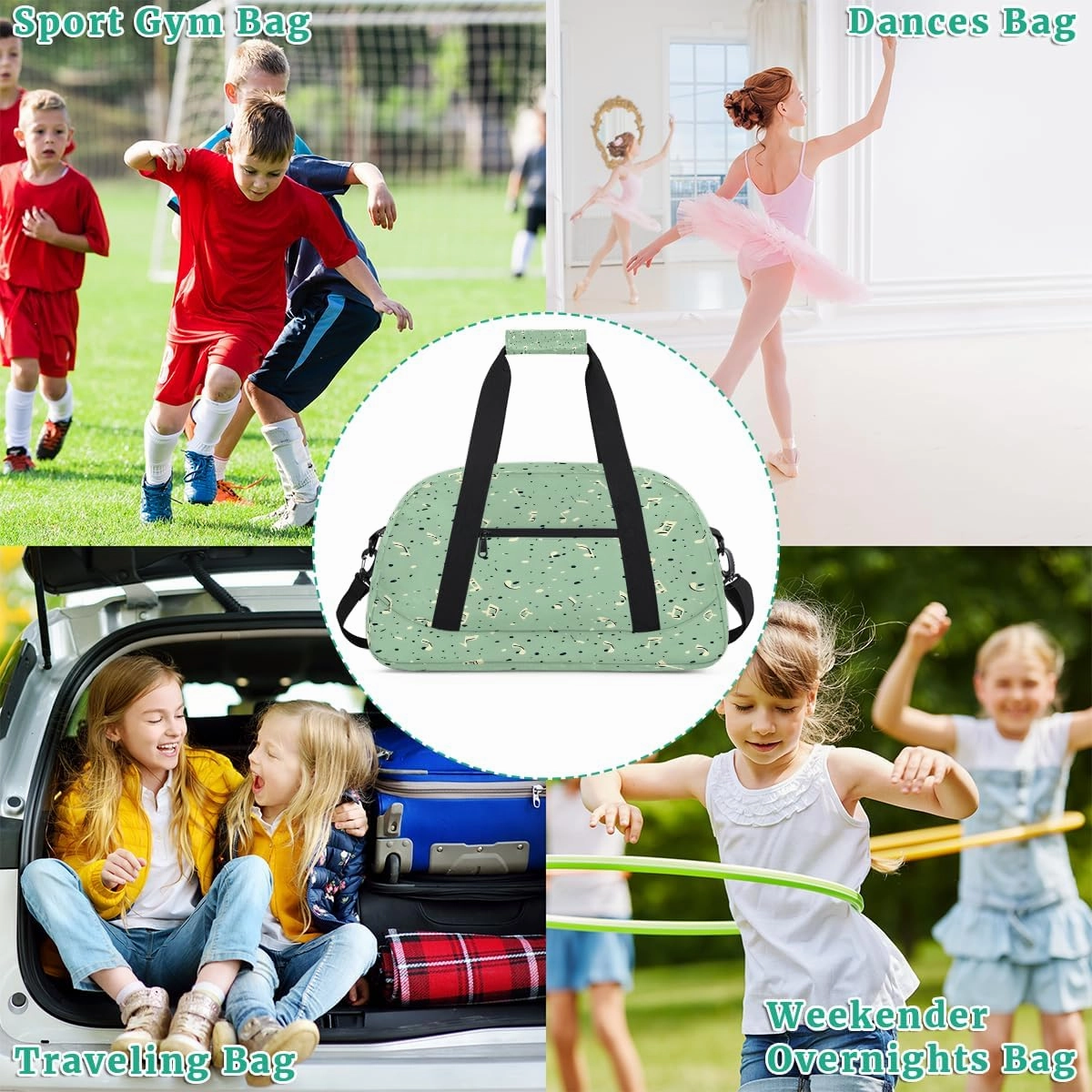 Irregular Note Kids Overnighter Duffel Bags for Boys, Carry-On Size Sports Gym Bag with Front Zipper Pocket for School Practice or Overnight Travel Weekender Sleepover Tote Bag