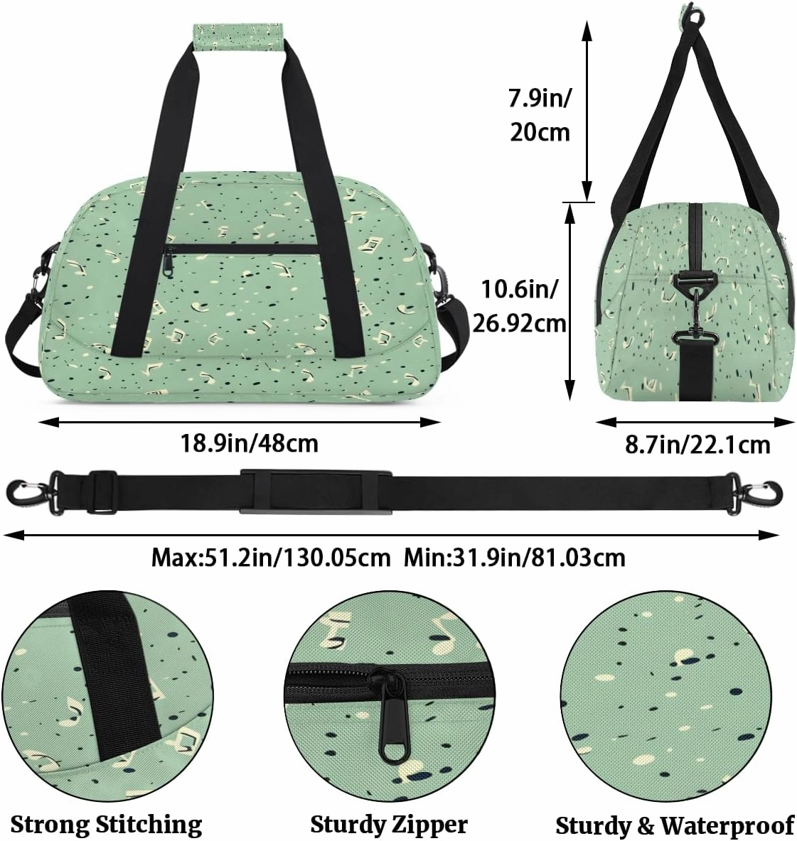 Irregular Note Kids Overnighter Duffel Bags for Boys, Carry-On Size Sports Gym Bag with Front Zipper Pocket for School Practice or Overnight Travel Weekender Sleepover Tote Bag