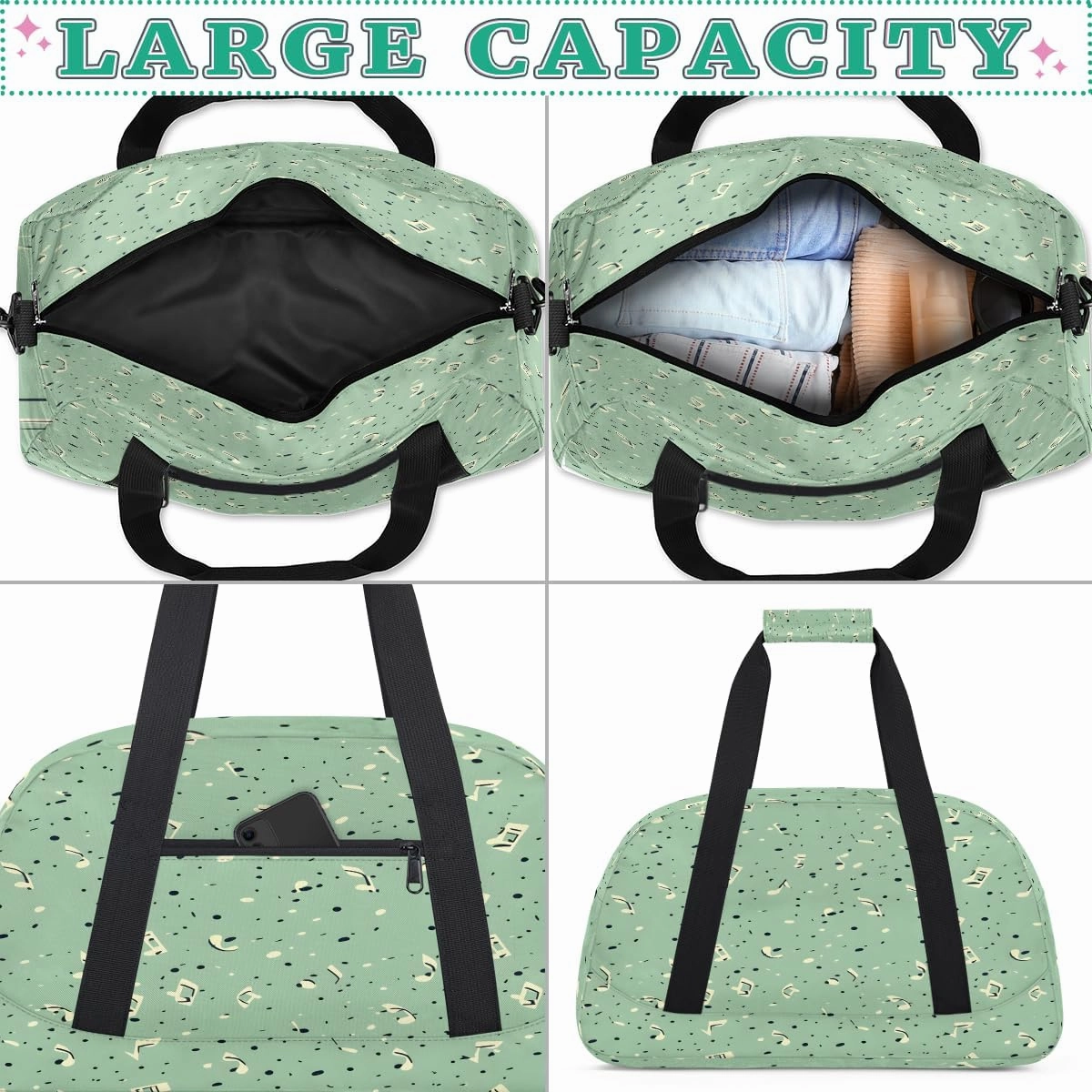 Irregular Note Kids Overnighter Duffel Bags for Boys, Carry-On Size Sports Gym Bag with Front Zipper Pocket for School Practice or Overnight Travel Weekender Sleepover Tote Bag