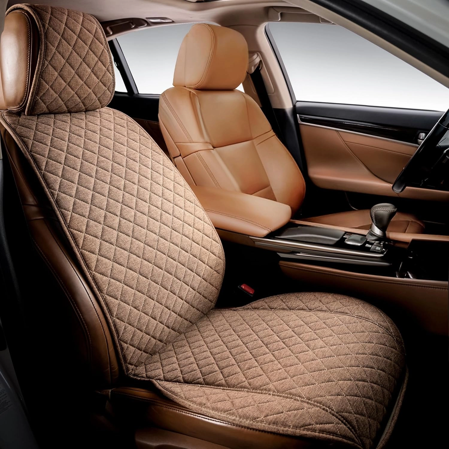 IVICY Linen Car Seat Cover for Cars - Non-Slip Soft & Breathable - Front Car Seat Protector Covers Universal Fits Most Automotive, Vans, SUVs, Trucks - 1 Unit - Brown