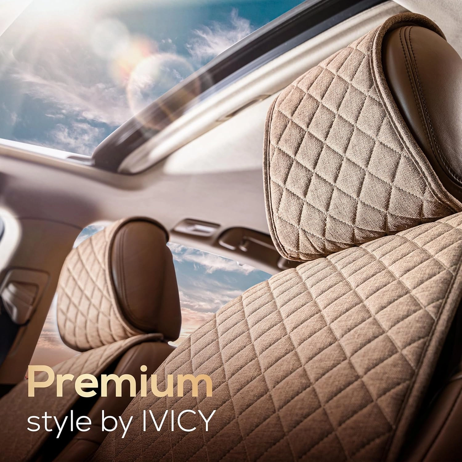 IVICY Linen Car Seat Cover for Cars - Non-Slip Soft & Breathable - Front Car Seat Protector Covers Universal Fits Most Automotive, Vans, SUVs, Trucks - 1 Unit - Brown