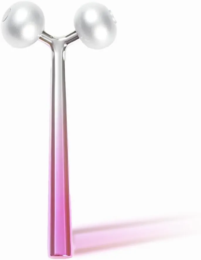 Ivy mwein Facial and Body Color Roller Massager, Y-Shaped Cooling Metal Contour to Reduce Puffiiness, Face Lift, Anti Aging, Skin Tightening, Reduce Wrinkles (Silver/Pink Ombre, 5.5 in.)
