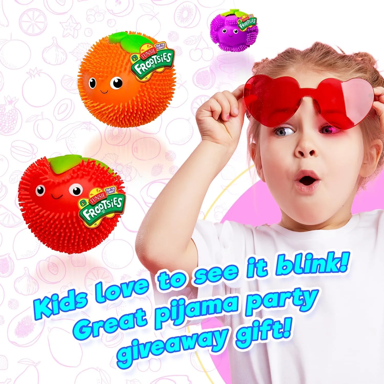 JA-RU Funsie Frootsies Light-Up Squeezy Toy (6 Units Assorted) Juicy Squishy Cute Fruit Tap to Light. Stretchy Foodie Stress Relief Sensory Toys for Kids, Teen, & Adult. Party Favor Fidget. 3906-6