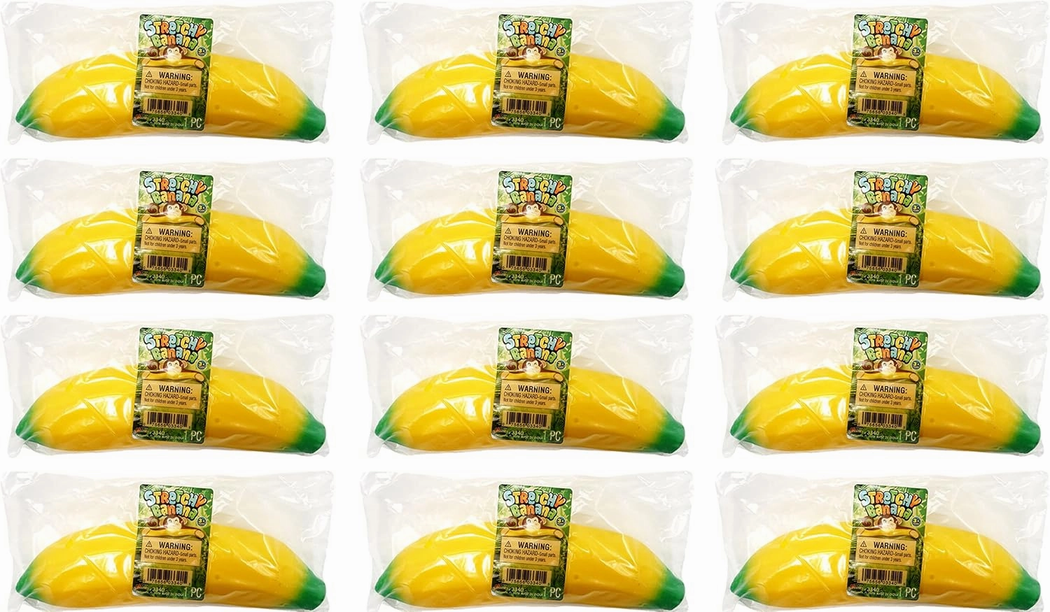 JA-RU Stretchy Banana Toy (12 Fidget Toy Pack) Slow Rising Squishy Fake Banana for Kids. Sand Filled Stress Relief Toy. Gag Gift. Fruit Themed Party Supplies. 3340-12p