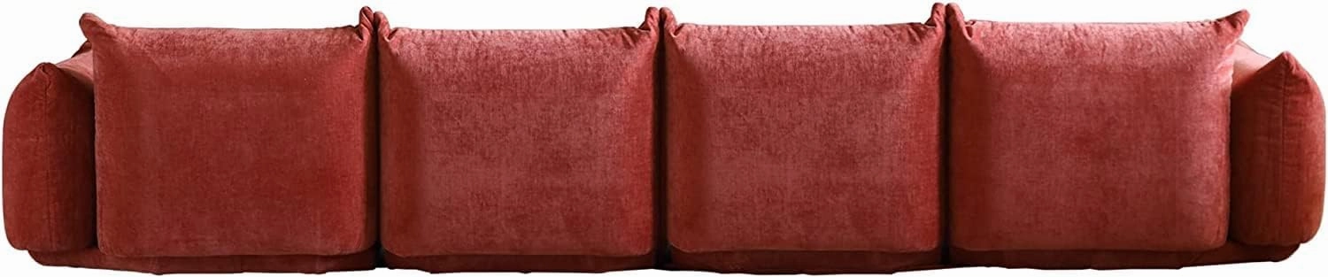 JACH Mid-Century Modern Large 4 Seater Couch, Chenille Sectional Sofa 4 Seats Modular Couches with Thick Cushion, 130" Plush Sofas Furniture for Living Room Bedroom Office Apartment, Red