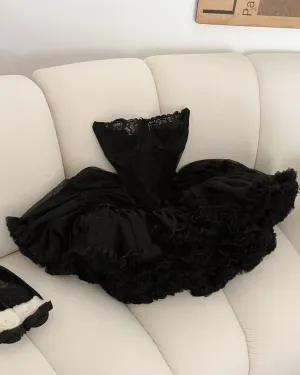 JazzHer Cute Ball Gown Strapless Black Ruffles Lace Homecoming Dress Short Birthday Outfits (PRE-ORDER)