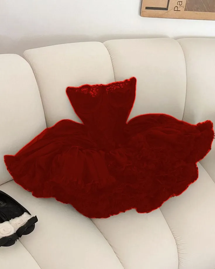 JazzHer Cute Ball Gown Strapless Black Ruffles Lace Homecoming Dress Short Birthday Outfits (PRE-ORDER)