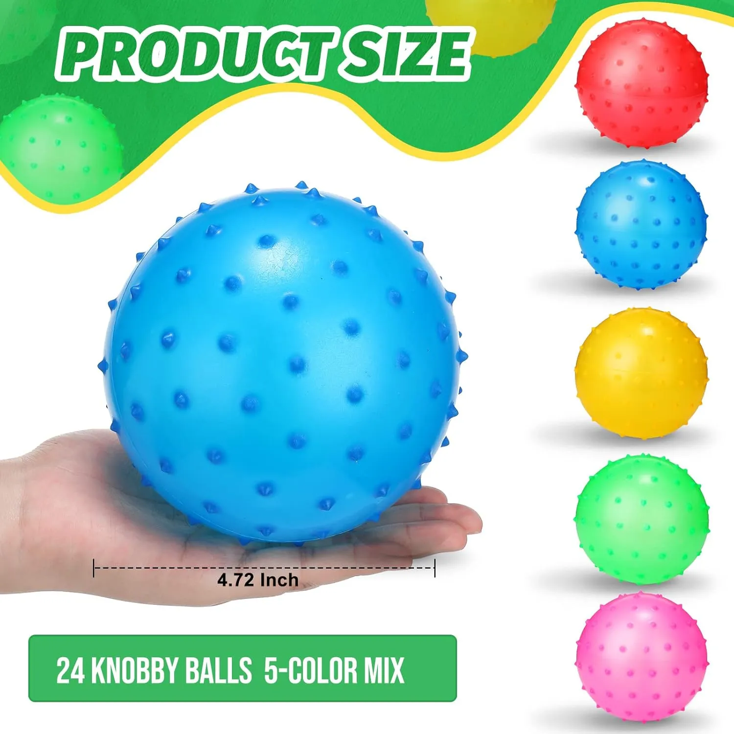 Jerify Knobby Balls 4.72" Bouncy Spiky Sensory Ball Bulk Soft Inflatable Massage Stress Plastic Toy for School Party Play Outdoor Indoor