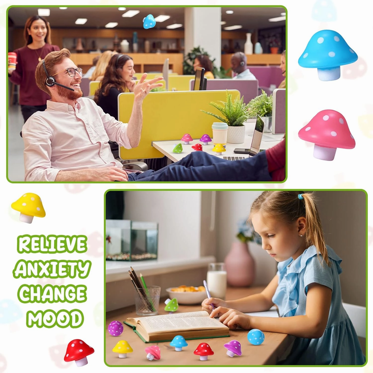 Jerify Mushroom Stress Balls PU Foam Stretchy Balls Stress Relief 1.57 Inch Mini Toys for Adults Mushroom Shape Balls Adult Fidget Toys for Anxiety Relaxing