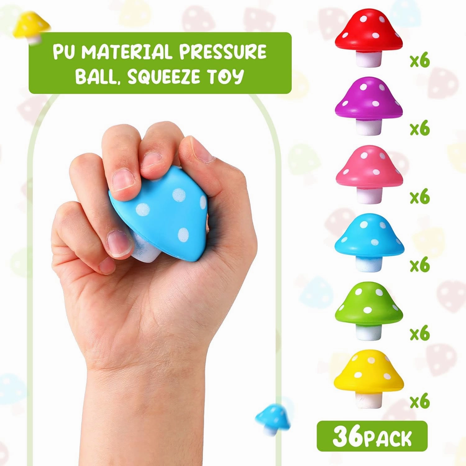 Jerify Mushroom Stress Balls PU Foam Stretchy Balls Stress Relief 1.57 Inch Mini Toys for Adults Mushroom Shape Balls Adult Fidget Toys for Anxiety Relaxing