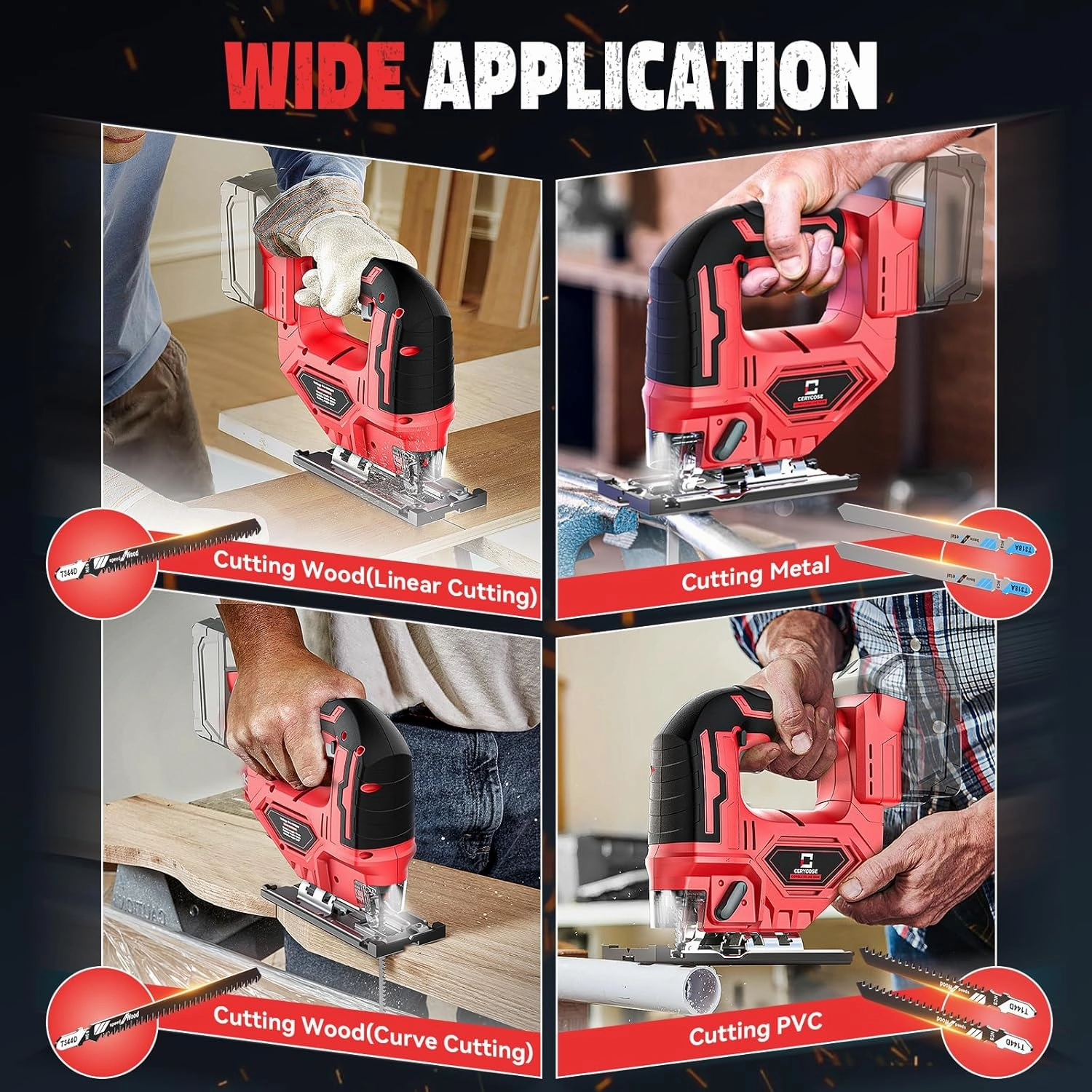 Jigsaw for Milwaukee 18V Battery, Cordless Jig Saw Tool, Brushless Motor, Variable Speed, Bevel Angle (0°-45°), LED Light with 3 Position Orbital Setting for Straight/Curve/Circle/Cutts (No Battery)