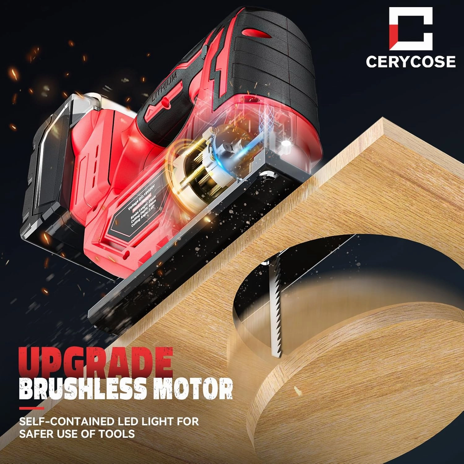 Jigsaw for Milwaukee 18V Battery, Cordless Jig Saw Tool, Brushless Motor, Variable Speed, Bevel Angle (0°-45°), LED Light with 3 Position Orbital Setting for Straight/Curve/Circle/Cutts (No Battery)