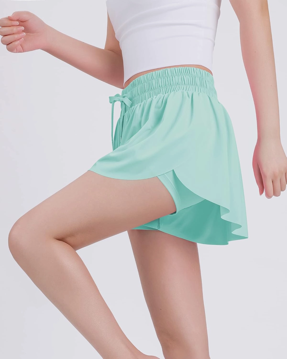 JOCMIC Girls Flowy Shorts, 2 in 1 Preppy Butterfly Shorts with Spandex Liner for Cheer Athletic Gym Teens Casual Clothes