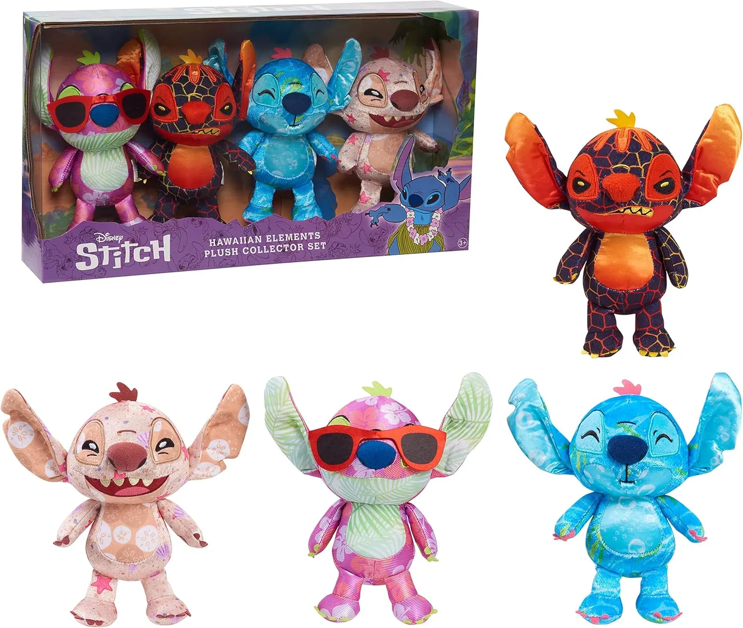 Just Play STITCH Disney Hawaiian Elements Plush Stuffed Animals Collector Set, Officially Licensed Kids Toys for Ages 3 Up, Amazon Exclusive
