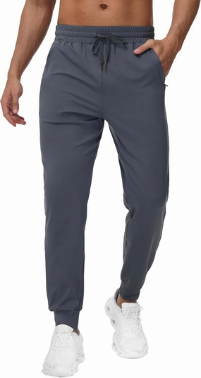 JWM Men's Thin Fleece Joggers Pants 3 Zipper Pockets Loose Fit Workout Gym Running Tapered Pants Winter Athletic Sweatpants