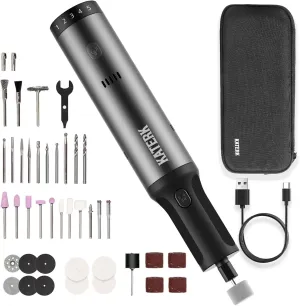 Katerk Cordless Rotary Tool, 7.2V 90W Aluminum Alloy Rechargeable Rotary Tool with 5 Speeds (10000-28000 RPM), Mini Engraving Pen with LED and 42 Accessories for Nail Grinding, Sanding, Cutting