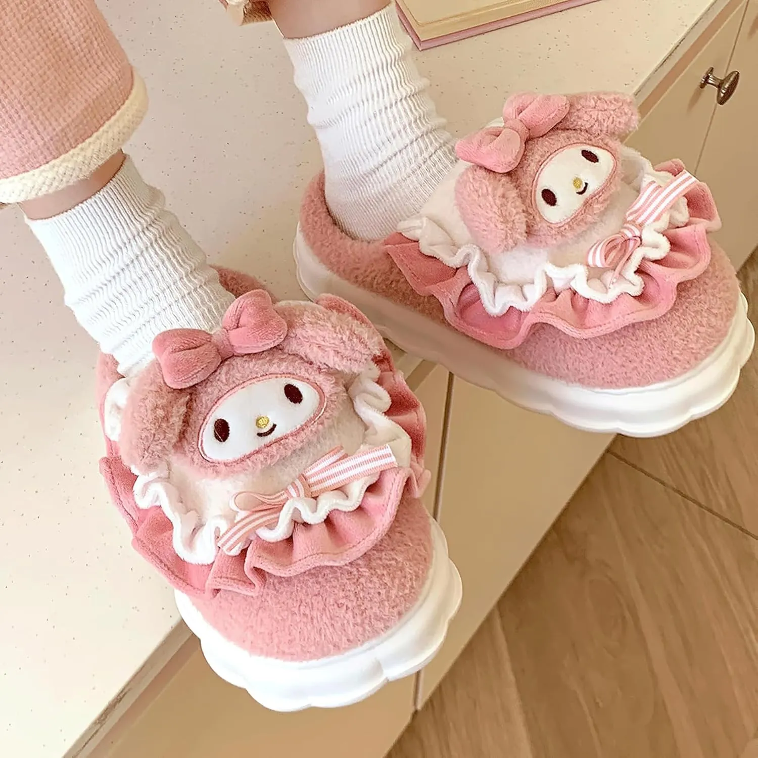 Kawaii Cotton Slippers - Cute Plush Women's Home Shoes