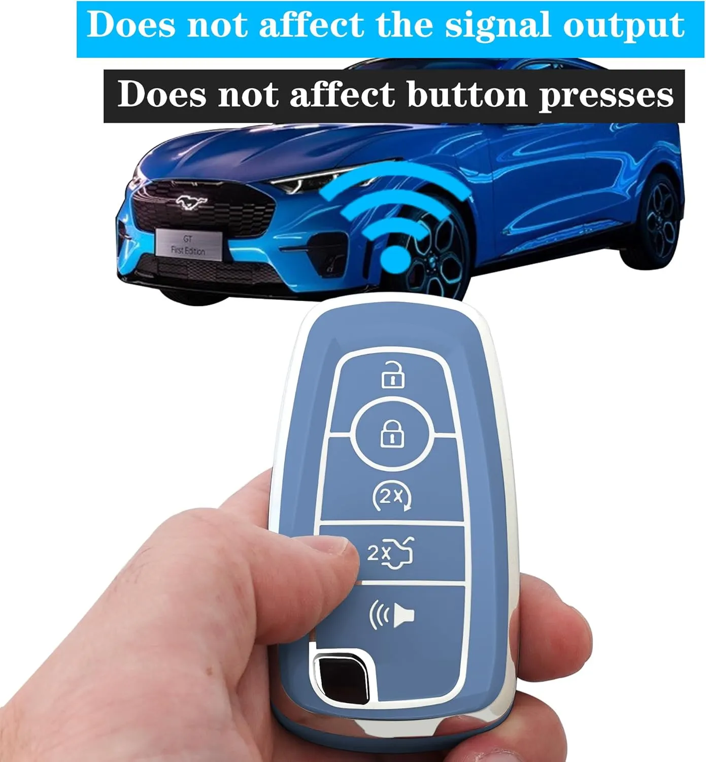 Key fob Cover case Keychain Compatible with Ford,Soft TPU Key case fit Expedition for Mustang Fusion Raptor F250 F350 F450 F550 Edge Explorer Smart Remote,5 Buttons Silver Blue