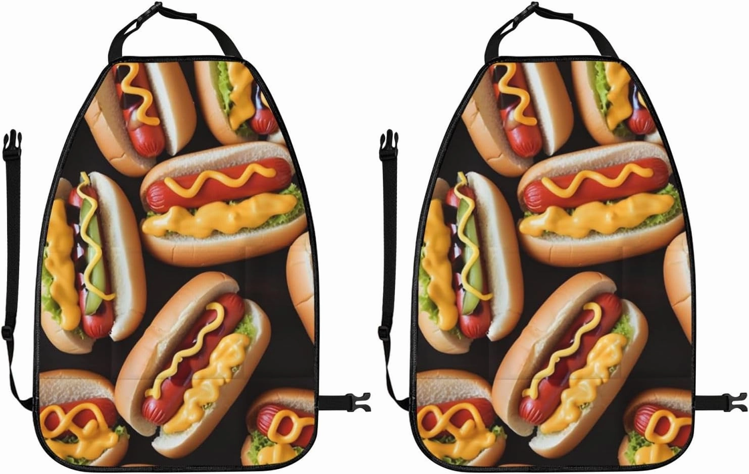 Kick Mat Back Seat Protector for Car 2 Pack Extra Large Car Back Seat Cover with 3 Storage Pockets Waterproof Seat Back Protector Fun Food Hot Dogs Backseat Car Organizer for Trucks SUV