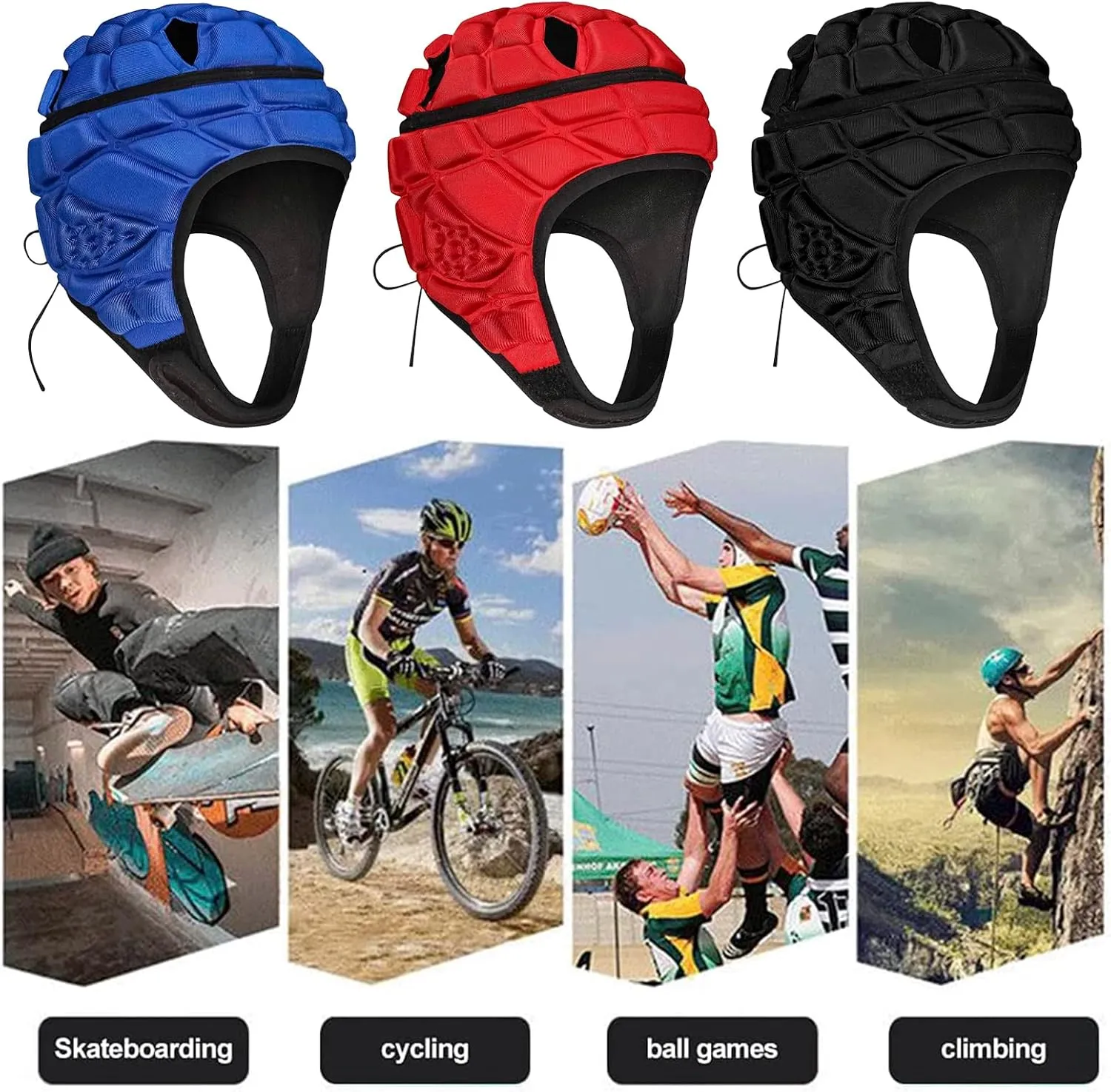 Kids Flag Football Helmet, Youth Soft Shell Helmets for 7 V 7 Football, Adjustable Padded Rugby Headgear Scrum Cap Soccer Helmet Lightweight Protective Sports Gear for Boys & Girls (Ages 8-14)