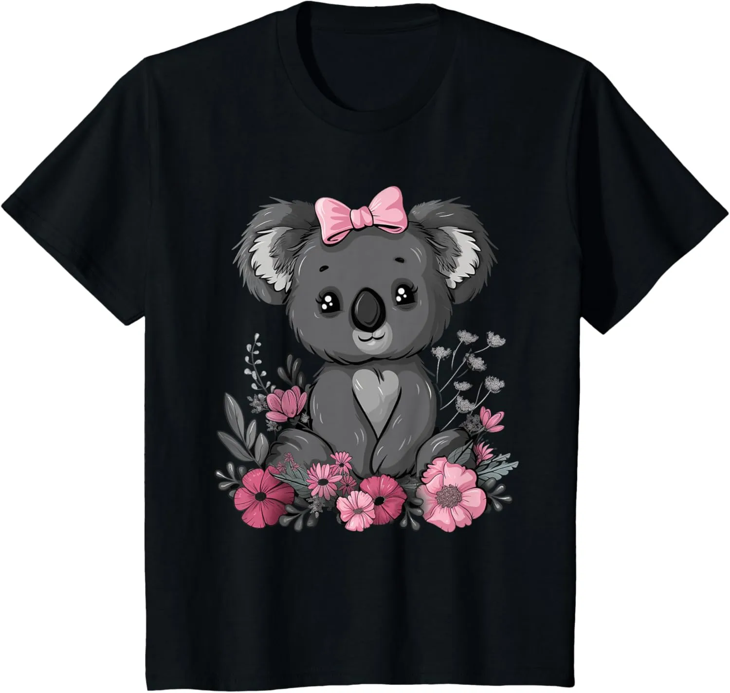 Kids Koala Kawaii Koala Bear Pink Bow Flowers Girls Kids T-Shirt