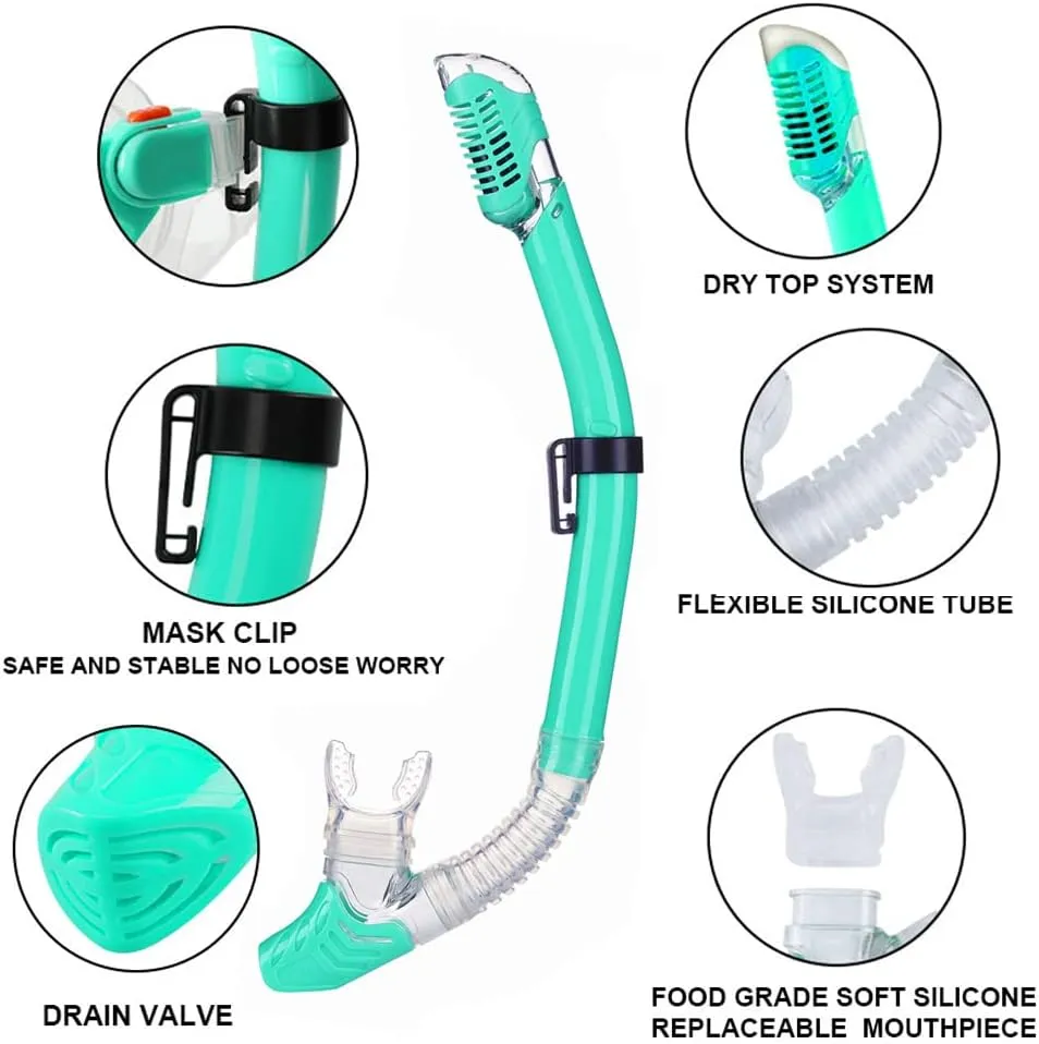 Kids Mask Fins Snorkel Set Snorkeling Packages, with Diving Mask, Snorkel, Adjustable Swim Fins, Mesh Bag, Anti-Fog Anti-Leak Snorkeling Gear for Kids for Snorkeling Swimming Diving