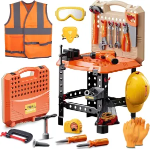 Kids Tool Bench Set,MAGIC4U 95PCS Toddler Tool Workbench with Electronic Drill 13 Tool Equipements,Safety Vest & Hat,Pretend Play Kids Construction Toys Gift for Boys Girls Age 3,4,5,6,7,8