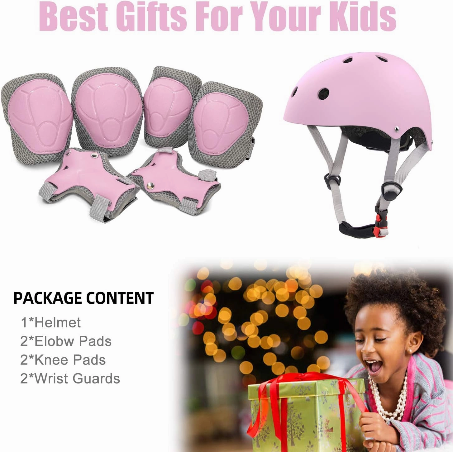 Kids Bike Helmet with Sports Protective Gear Set Knee Elbow Pads Wrist Pads for Bike Skateboard Skating Scooter Rollerblading, Adjustable and Ventilation Helmet Set